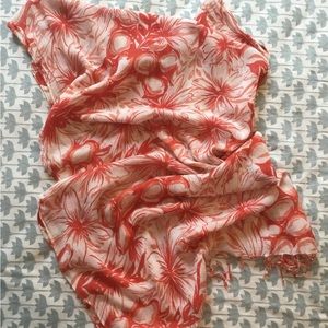 SCARF/ SHAWL/ WRAP Shades of orange on white, fringed